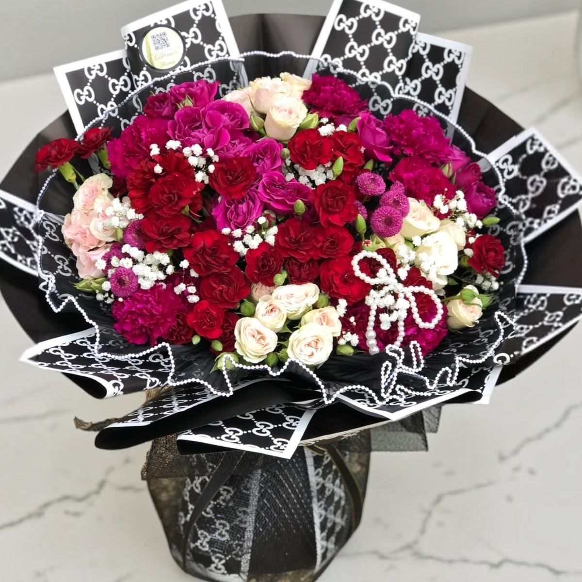 Berry & Cream Standing Flower Bouquet by LaDonna Flowers