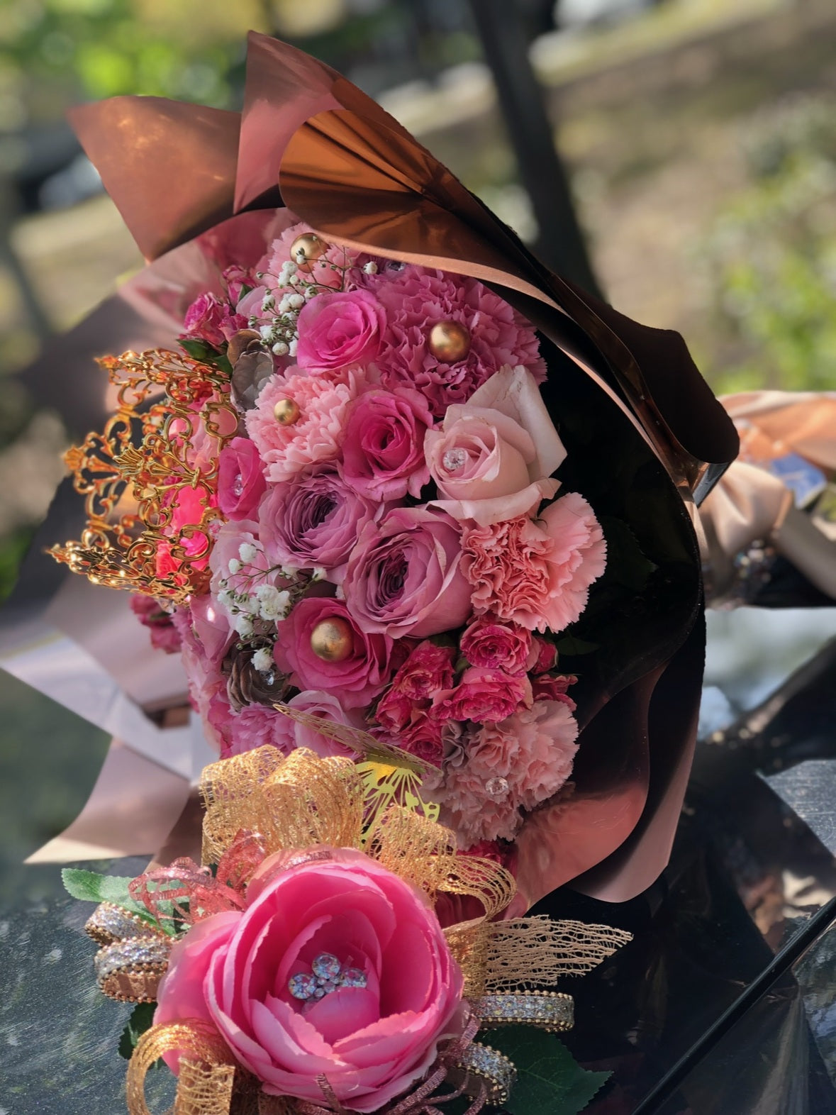 Blush Crown Rose & Carnation Bouquet by LaDonna Flowers