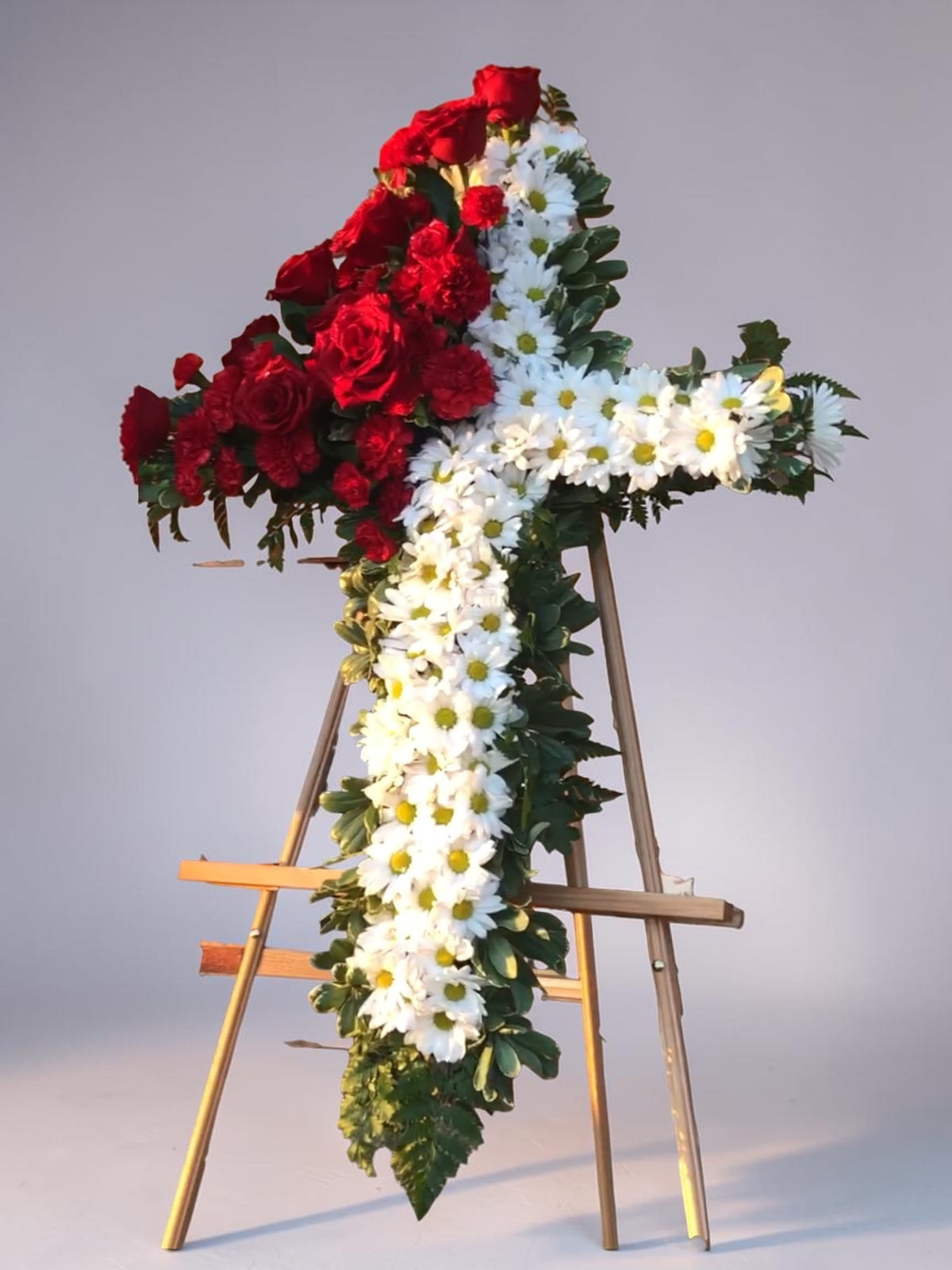 Red & White Sympathy Cross by LaDonna Flowers