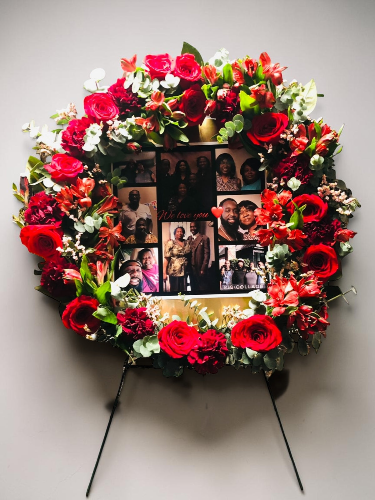 Red Rose Photo Memorial Wreath by LaDonna Flowers