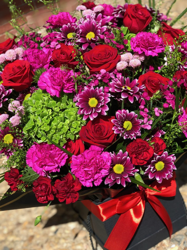 Berry Rose & Purple Daisy Bloom Box by LaDonna Flowers