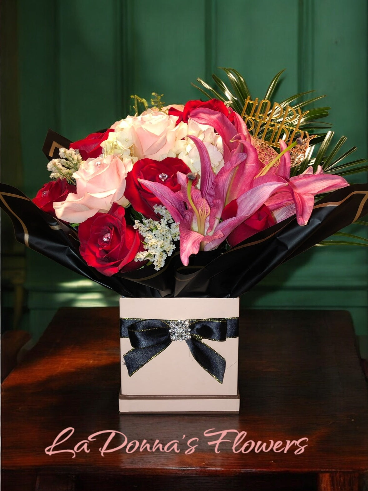 Birthday Rose & Lily Bloom Box by LaDonna Flowers