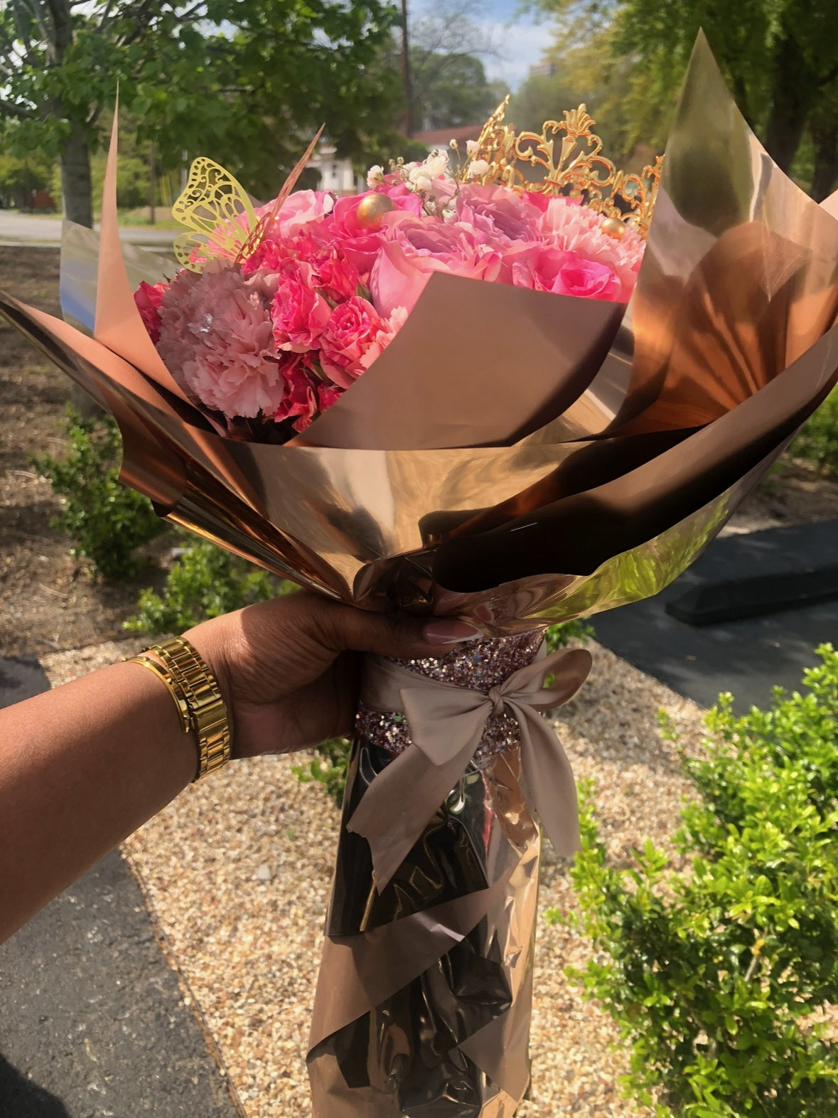 Blush Crown Rose & Carnation Bouquet by LaDonna Flowers