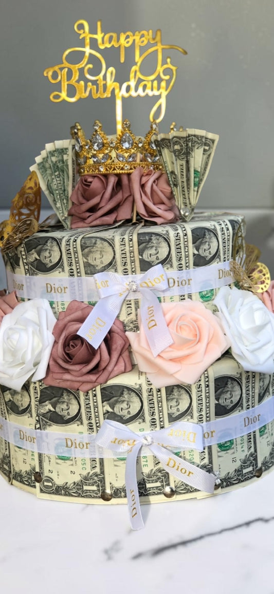 Blush Rose Birthday Money Cake by LaDonna Flowers