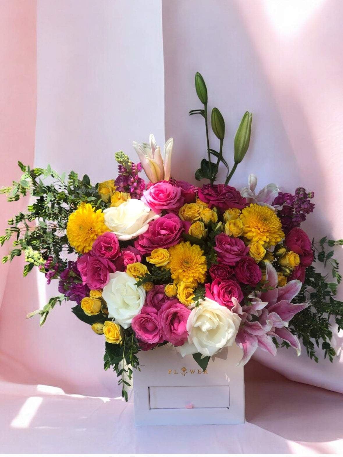 Colorful Rose & Lily Garden Bloom Box by LaDonna Flowers