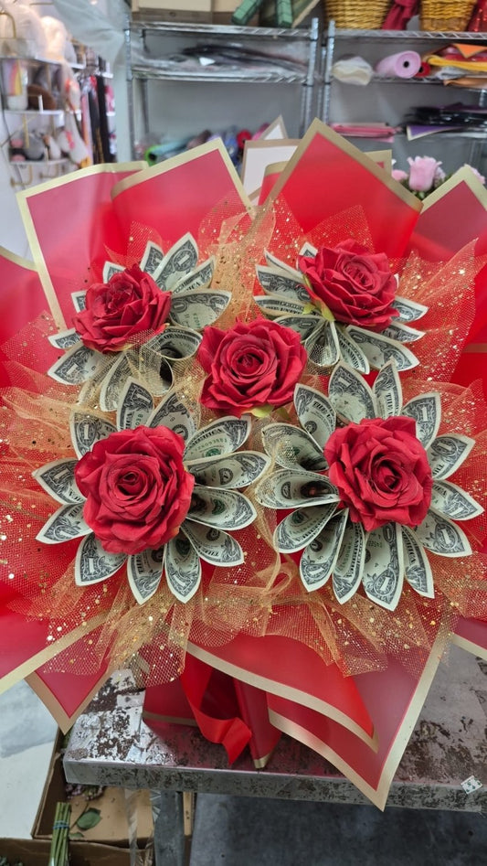 Five Wishes money flower bouquet with cash included