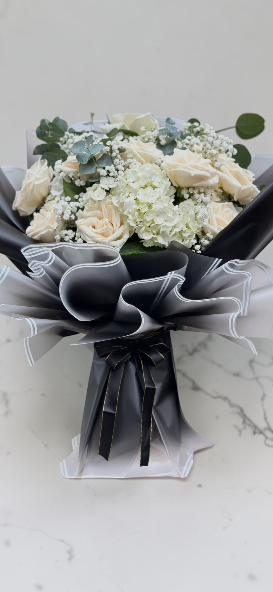 Ivory Rose & Hydrangea Standing Bouquet by LaDonna Flowers