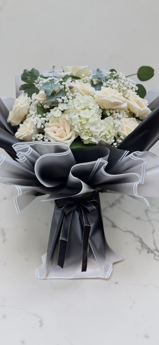 Ivory Rose & Hydrangea Standing Bouquet by LaDonna Flowers