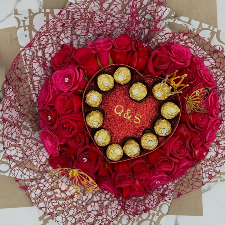 Personalized Rose & Chocolate Heart Bouquet by LaDonna Flowers