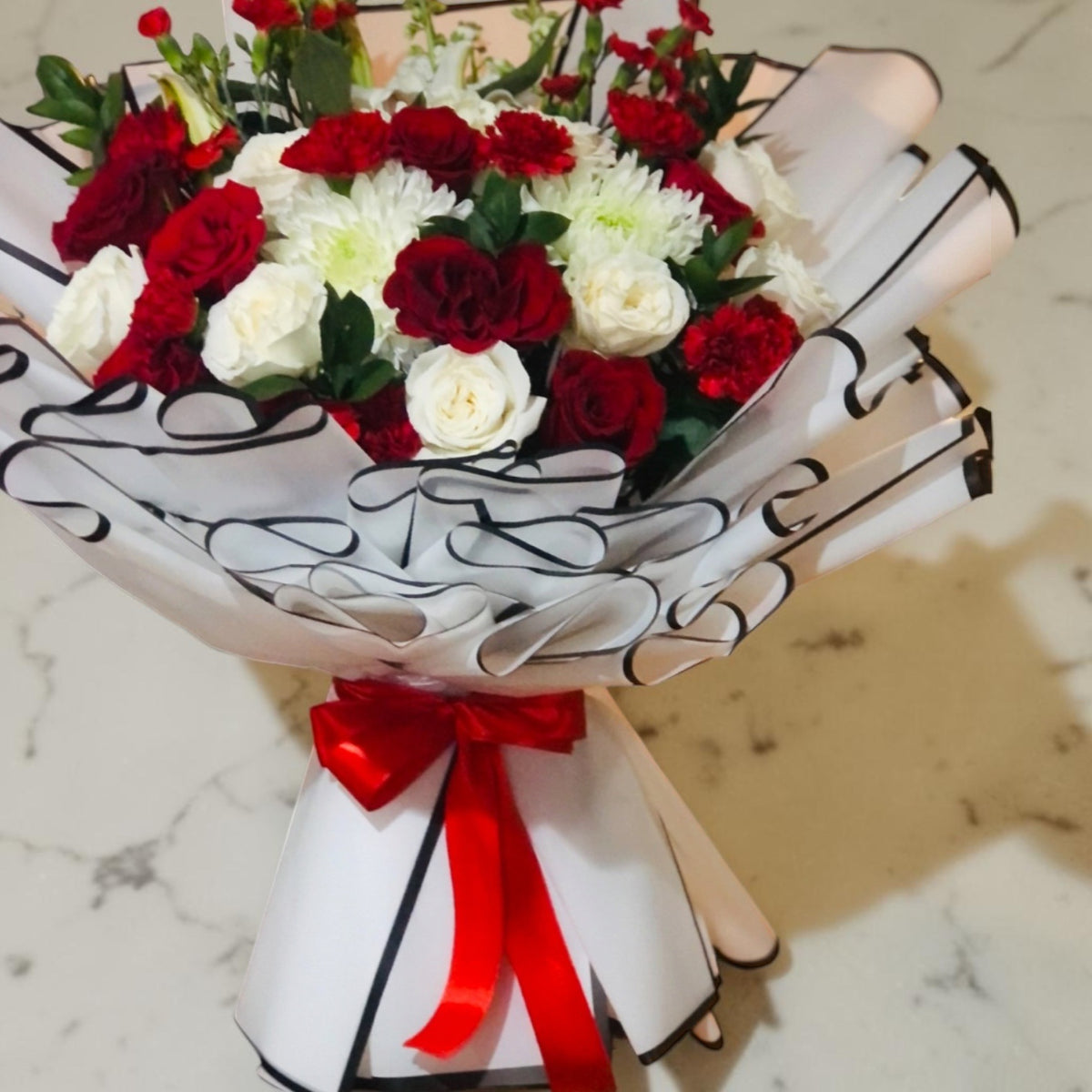 Red & Ivory Standing Flower Bouquet by LaDonna Flowers