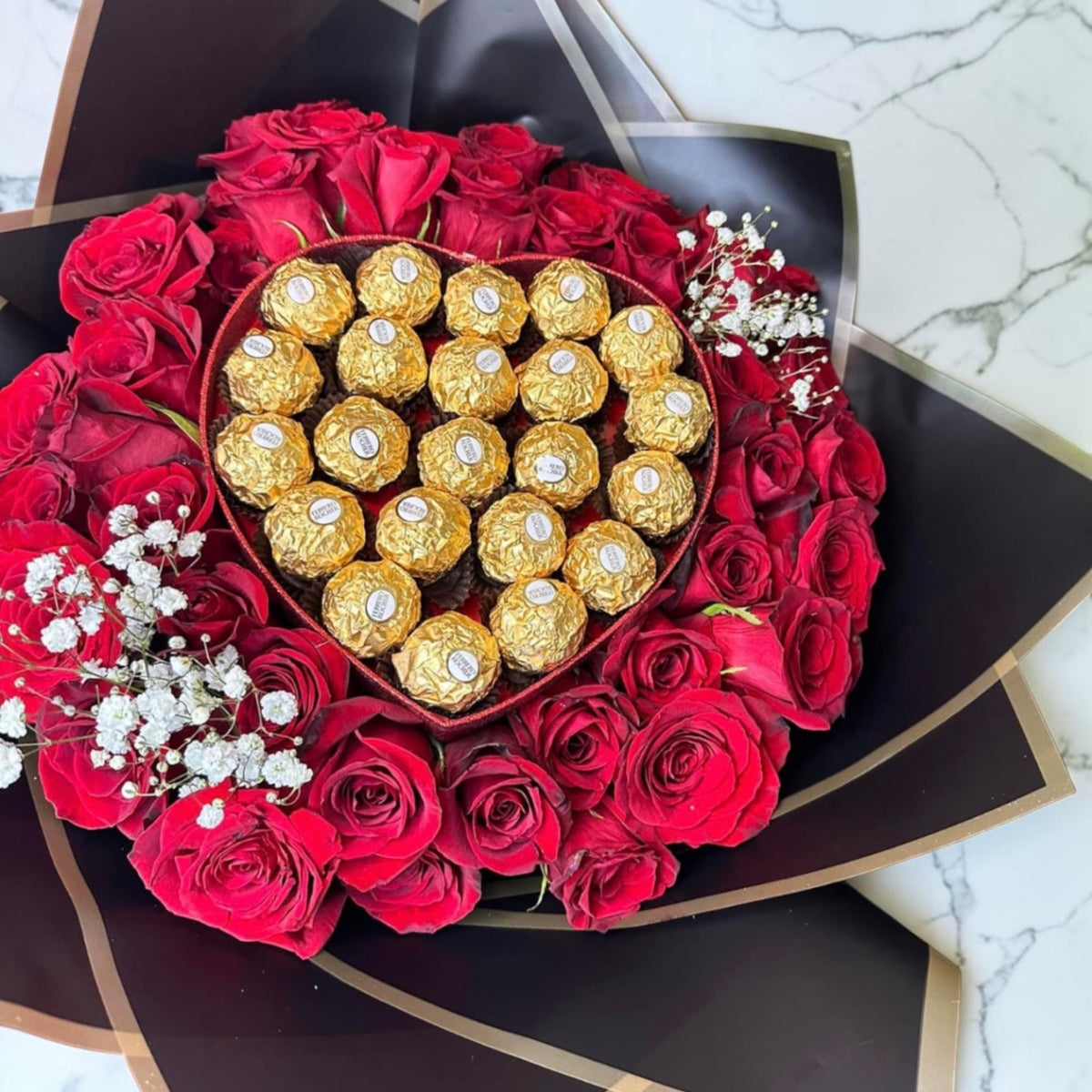 Red Rose & Chocolate Heart Bouquet by LaDonna Flowers