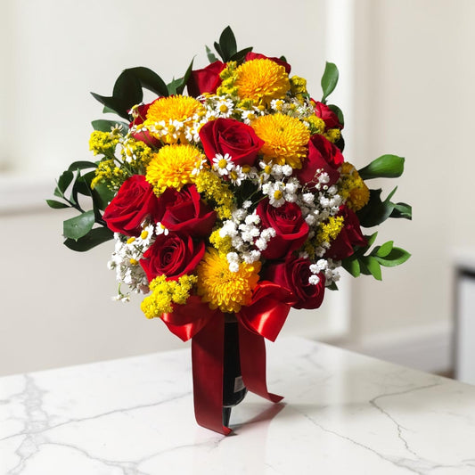 Red Rose & Yellow Graveside Flowers by LaDonna Flowers
