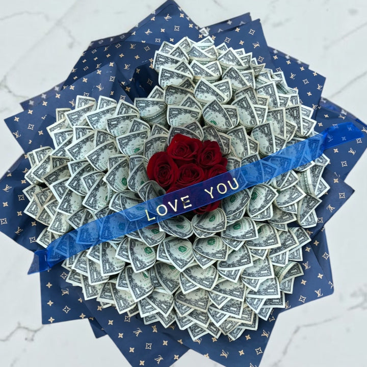 Red Rose Heart Money Bouquet by LaDonna Flowers