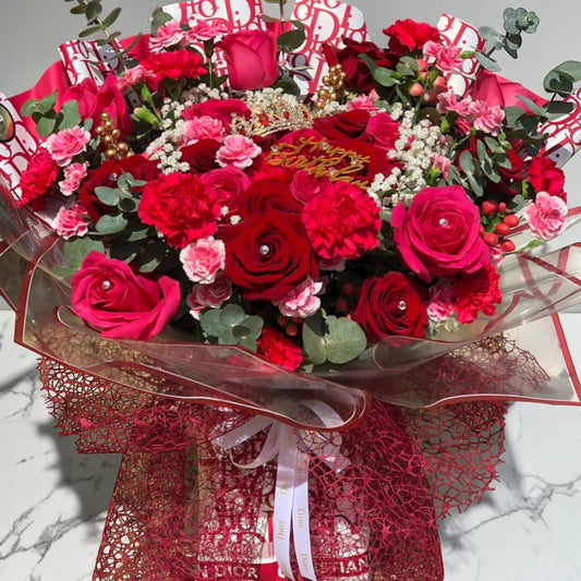 Ruby Rose Birthday Standing Bouquet by LaDonna Flowers