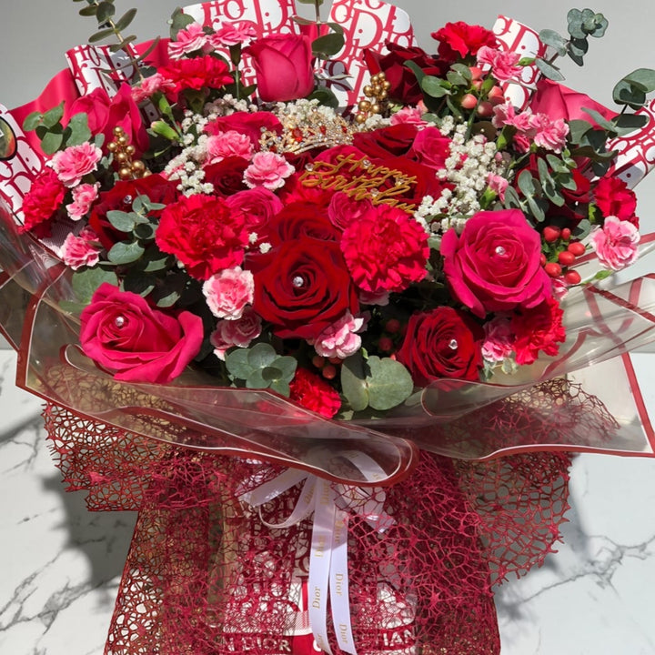 Ruby Rose Birthday Standing Bouquet by LaDonna Flowers