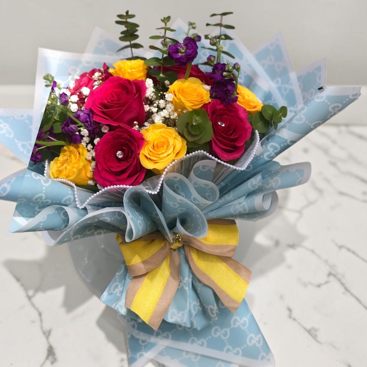 Sunshine & Berry Standing Rose Bouquet by LaDonna Flowers