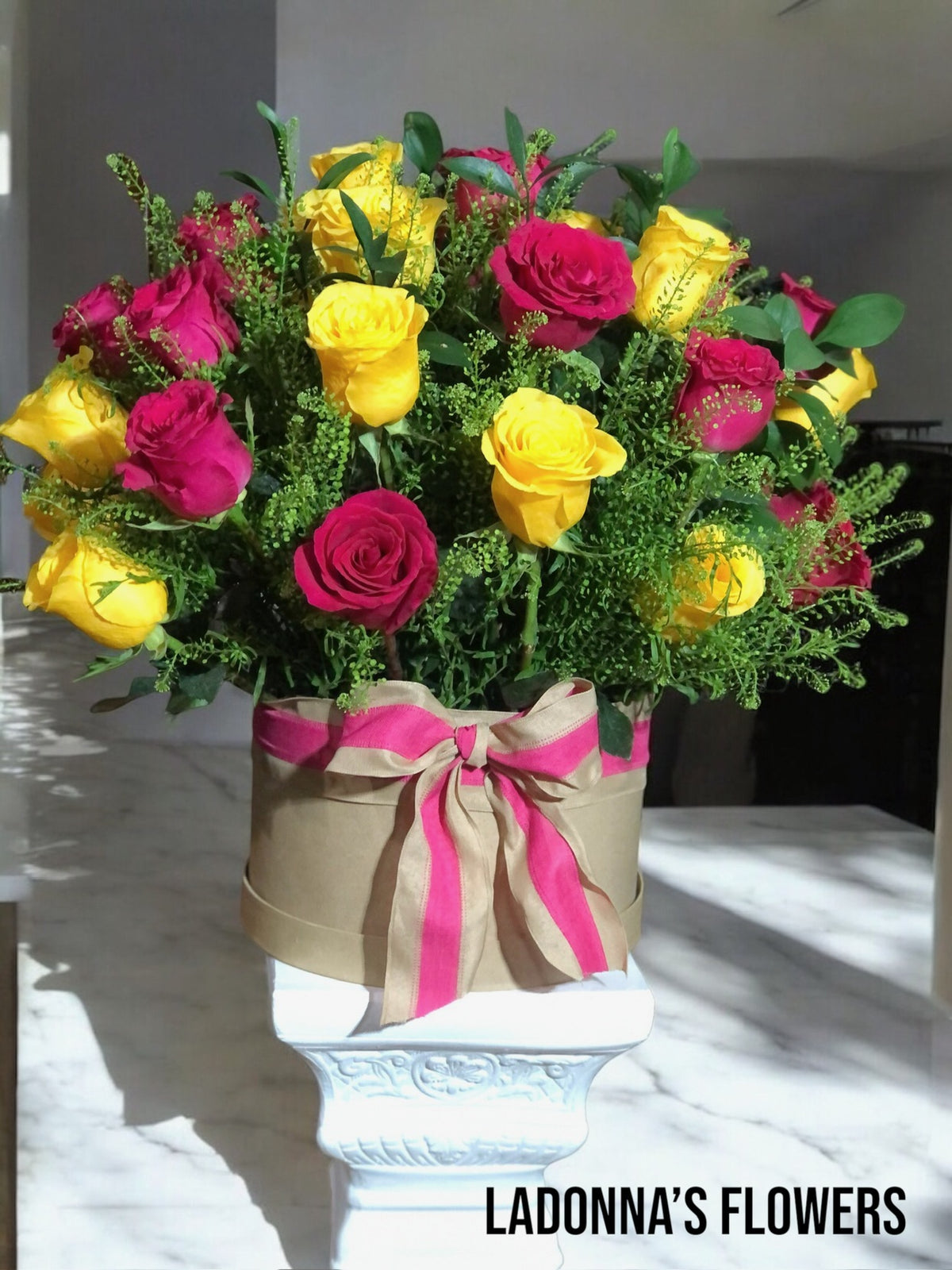 Yellow & Pink Rose Bloom Box by LaDonna Flowers